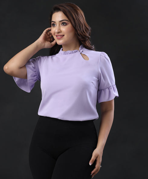 Side Slit Half Sleeve Purple Top